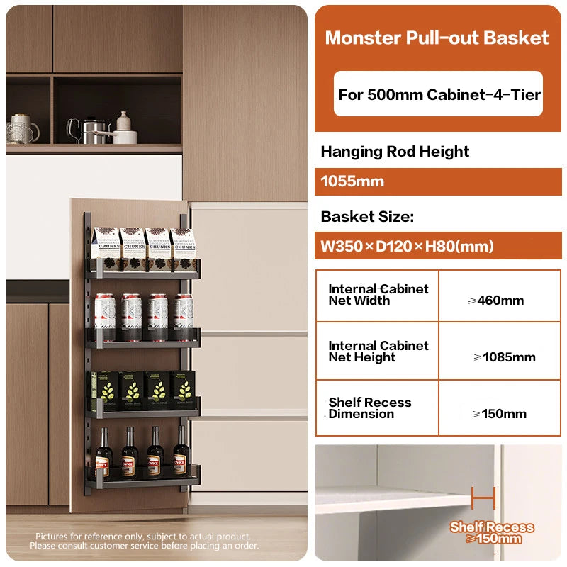 Under Sink Door Hanging Storage Basket Rack Multilayer Kitchen Cabinet Door Mounted Organizer Space Saving Pull Out Tray 287
