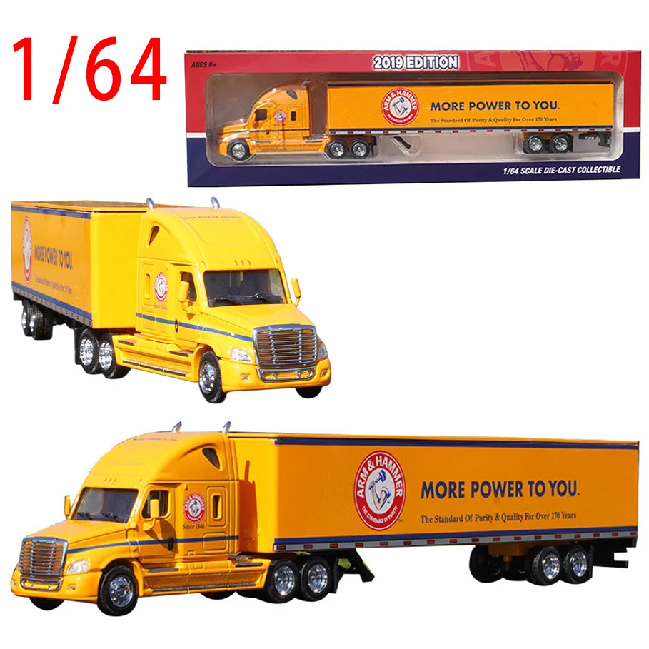 Diecast 1:64 Container Truck Car Model American-style Truck Play Vehicles Alloy Transport Vehicle Collectible Toys