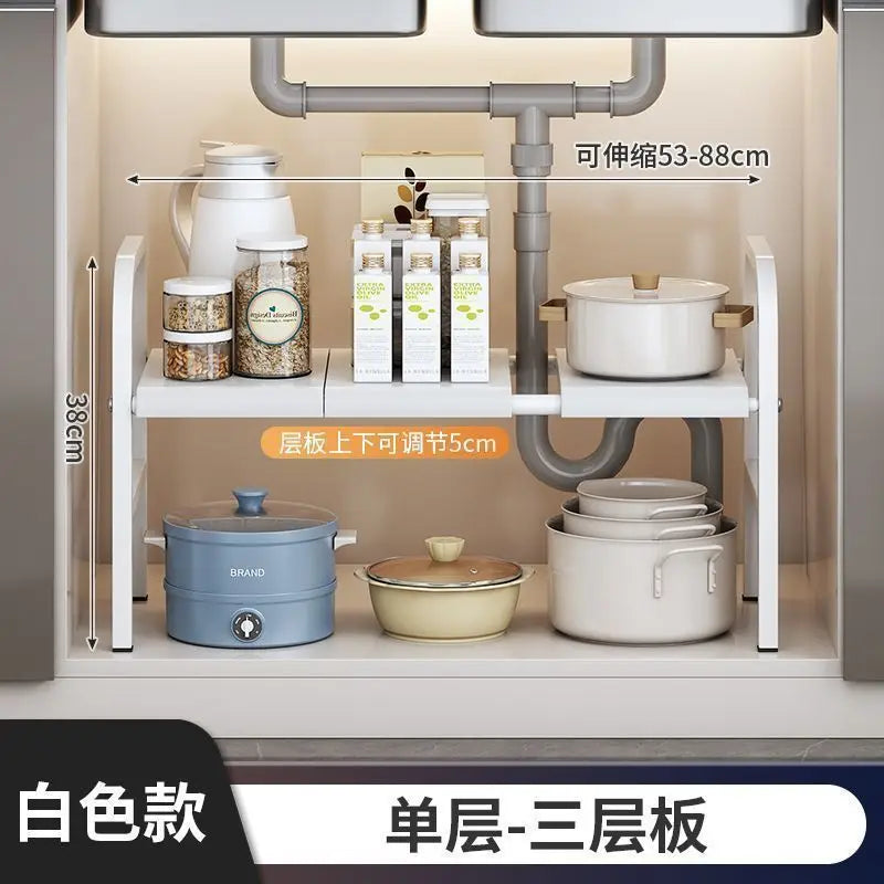 Multilayer Telescopic Kitchen Shelf No Drill Under Sink Storage Rack Expandable Cabinet Organizer for Kitchen Supplies Storage