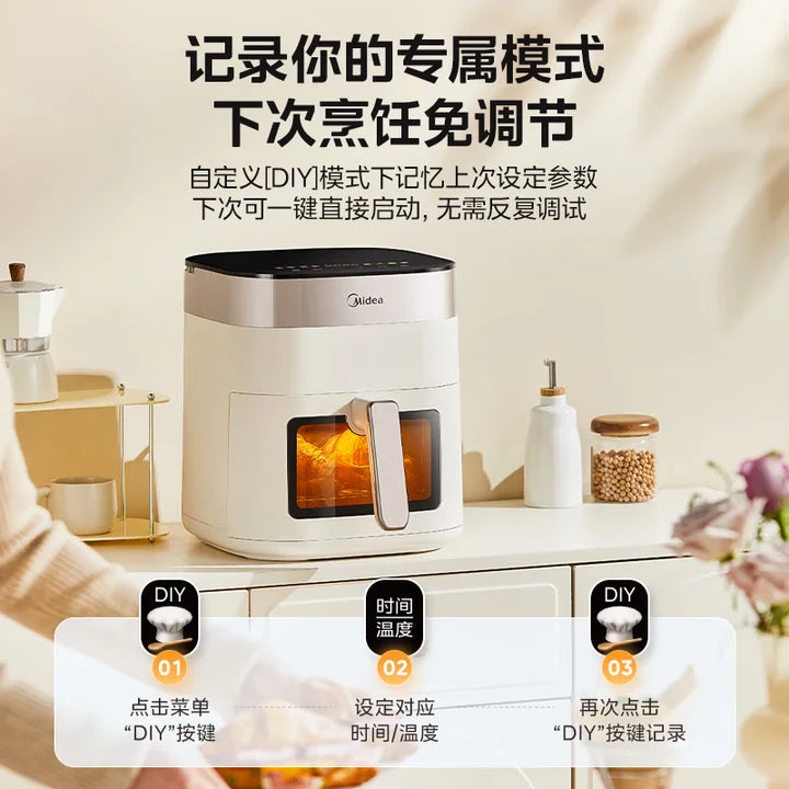 Midea Air Fryer - No Flipping Required, Smart Touch Control, Visual Display, Large Capacity 6.5L, Steam and Grill All-in-One