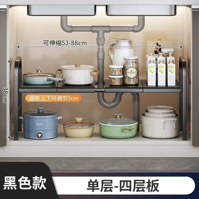 Multilayer Telescopic Kitchen Shelf No Drill Under Sink Storage Rack Expandable Cabinet Organizer for Kitchen Supplies Storage