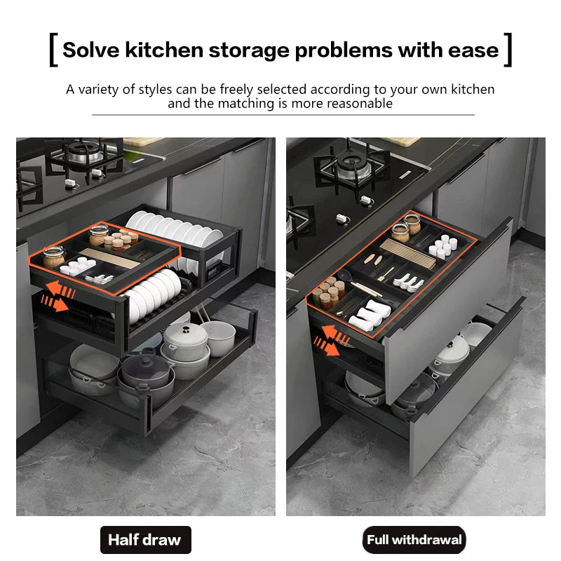 Pull-Out Basket Kitchen Cabinet Double-Layer Pull-Out Space Aluminum Alloy Drawer To Store Seasoning Kitchen Cabinet Bowl Basket