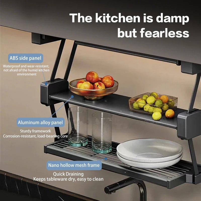 Pull Down Under Cabinet Spice Rack Double Layer Foldable Expandable Aluminum Kitchen Storage Shelf For Dishes Preparation