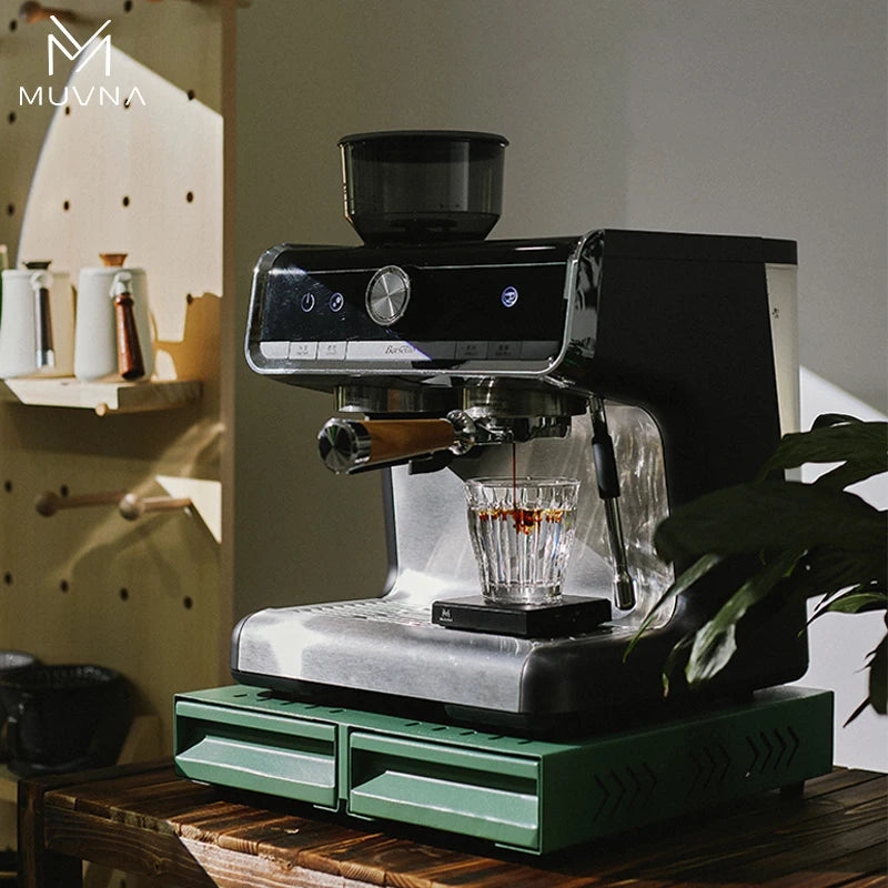 MUVNA Espresso Bar Knock Box, Coffee Organizer Box, Double drawer Metal Espresso Containers & Coffee Knock Box(Black)