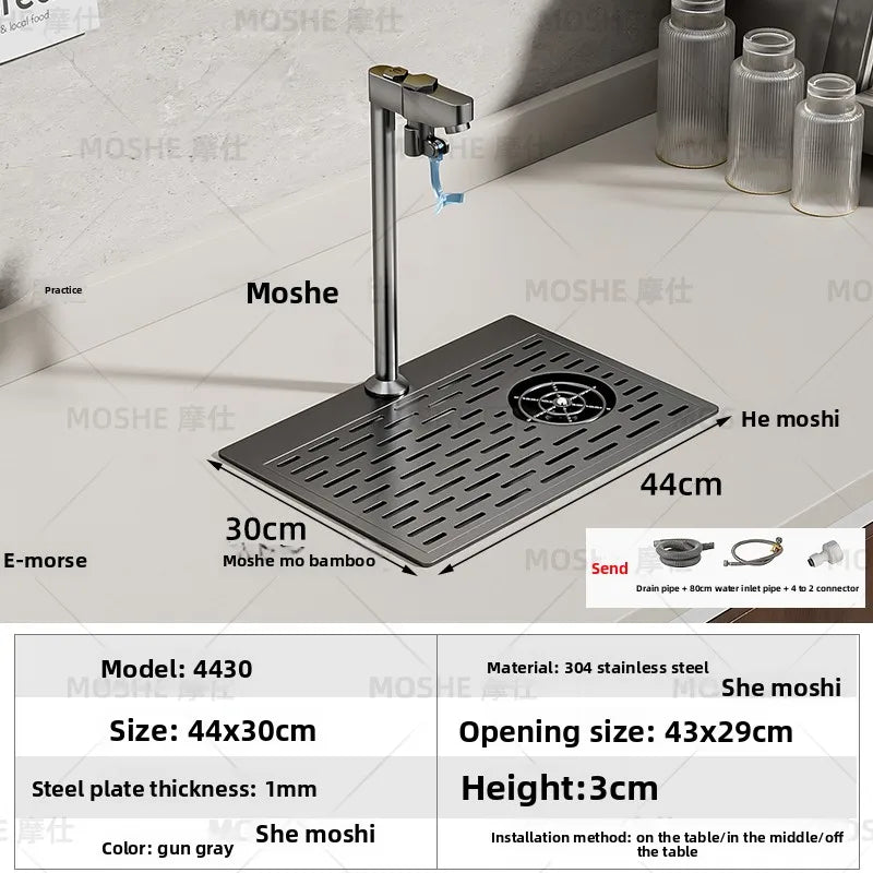 High Pressure Automatic Cup Washing Device Stainless Steel Embedded Glass Rinser For Coffee Shop Bar Counter