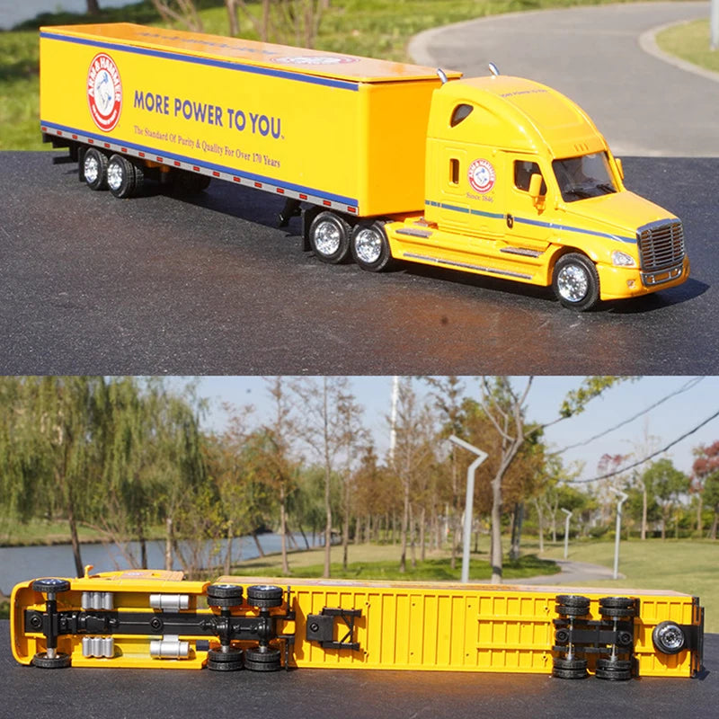 Diecast 1:64 Container Truck Car Model American-style Truck Play Vehicles Alloy Transport Vehicle Collectible Toys