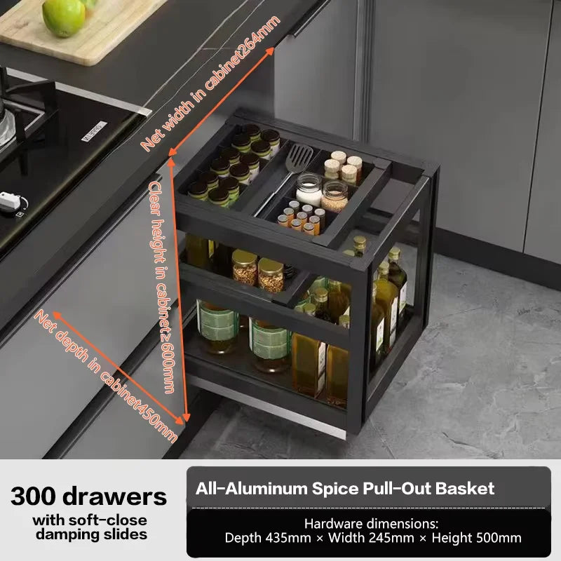 Pull-Out Basket Kitchen Cabinet Double-Layer Pull-Out Space Aluminum Alloy Drawer To Store Seasoning Kitchen Cabinet Bowl Basket