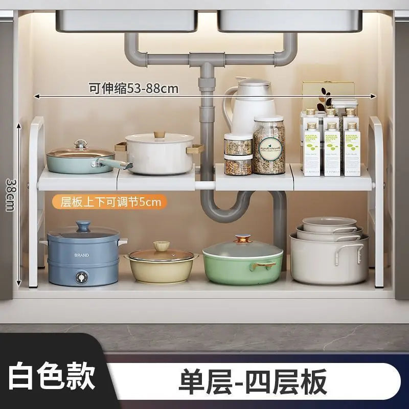 Multilayer Telescopic Kitchen Shelf No Drill Under Sink Storage Rack Expandable Cabinet Organizer for Kitchen Supplies Storage