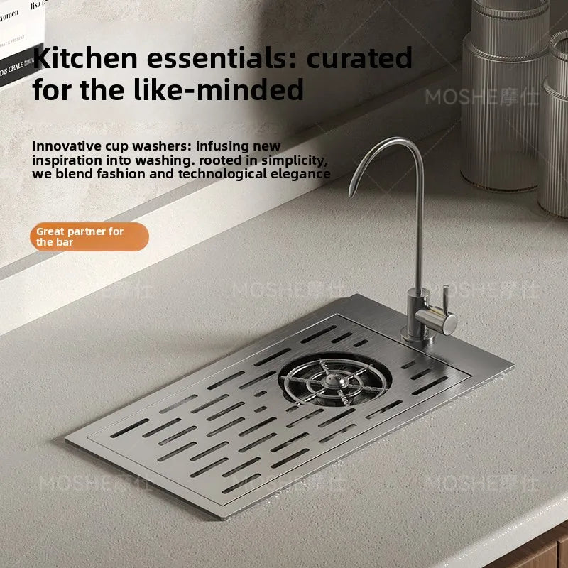 High Pressure Automatic Cup Washing Device Stainless Steel Embedded Glass Rinser For Coffee Shop Bar Counter