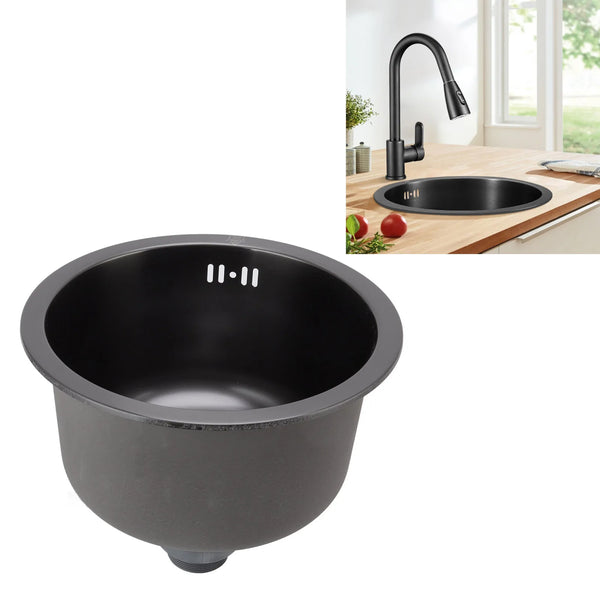 Single Sink Black Diamond Sink Round Basin with Undermount Assembly for Kitchen Bar, Brushed 3030 Nano