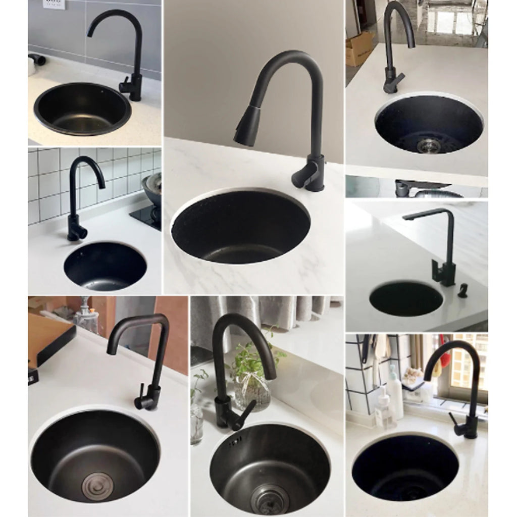 Single Sink Black Diamond Sink Round Basin with Undermount Assembly for Kitchen Bar, Brushed 3030 Nano