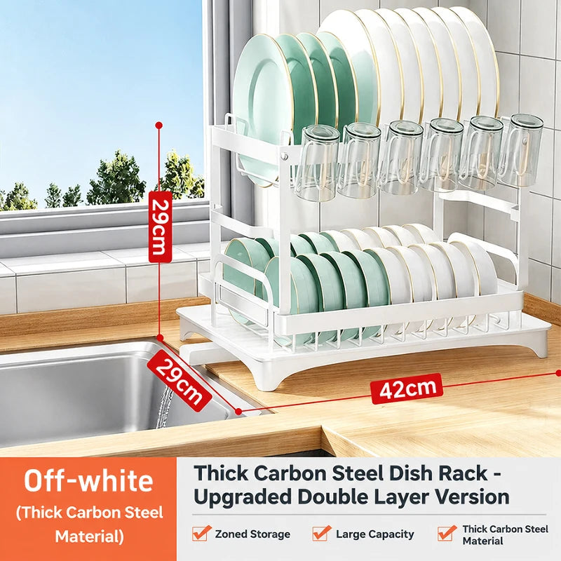 2 Tier Dish Drying Rack for Kitchen Countertop Multi-functional Dish Drainer With Utensil Holder Cup Holder Cutting Board Holder