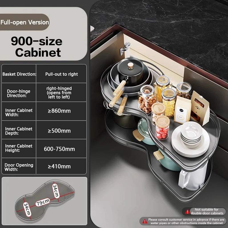 Pull Out Corner Kitchen Cabinet Rotating Magic Corner Fly Disc Double Tier Basket Rack With Smooth Gliding Rails Space Saving