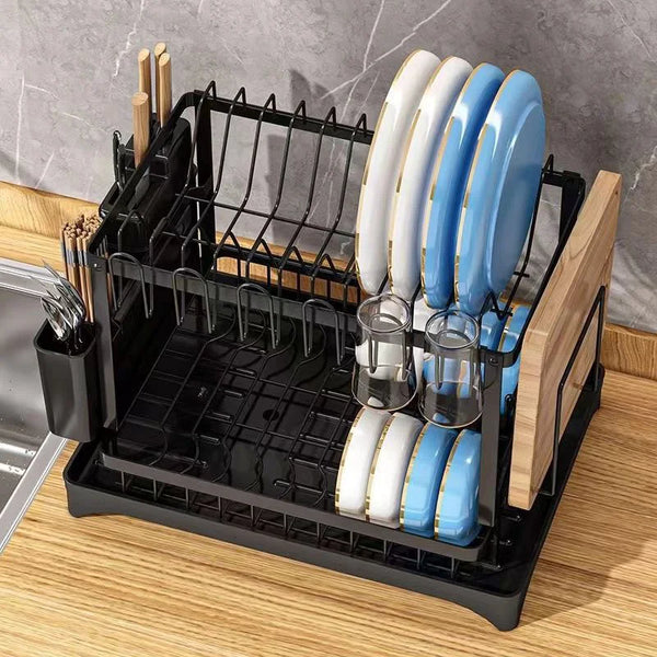 2 Tier Dish Drying Rack for Kitchen Countertop Multi-functional Dish Drainer With Utensil Holder Cup Holder Cutting Board Holder