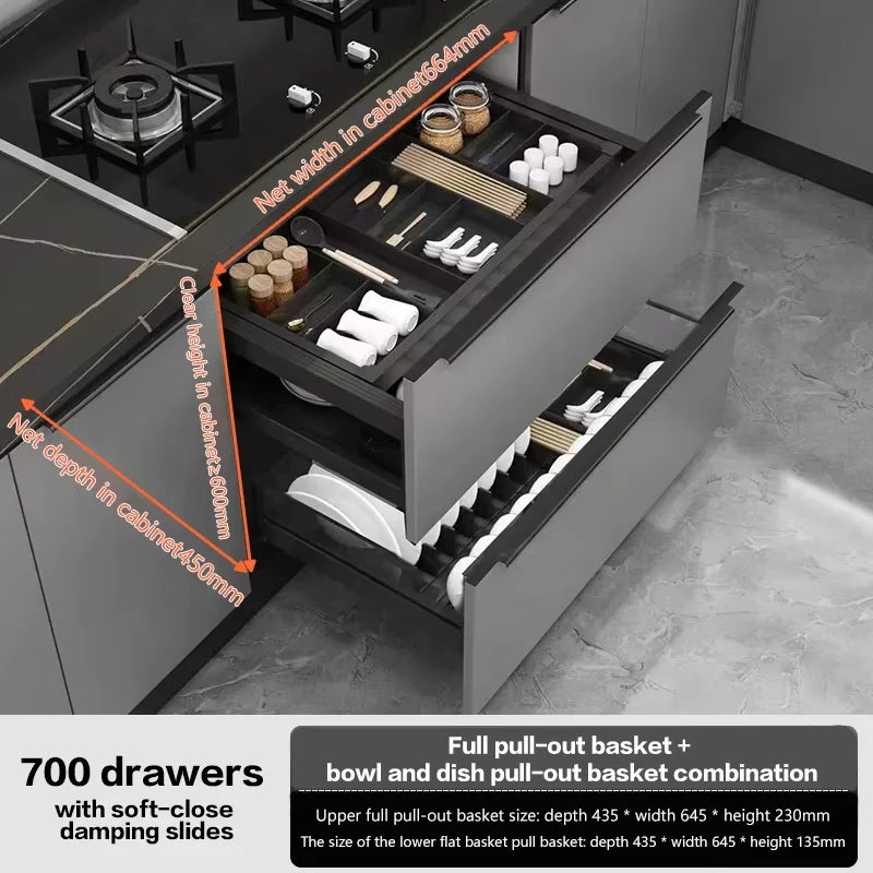 Pull-Out Basket Kitchen Cabinet Double-Layer Pull-Out Space Aluminum Alloy Drawer To Store Seasoning Kitchen Cabinet Bowl Basket