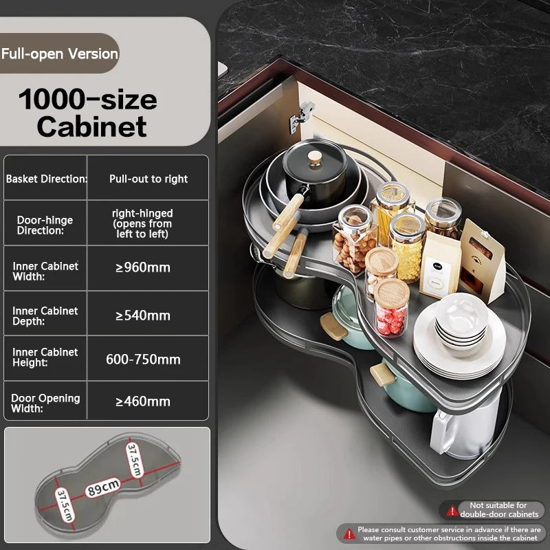 Corner Cabinet Kitchen Double Layer Rotating Fly Disc Magic Corner Basket Rack With Removable Trays And Built In Organizer