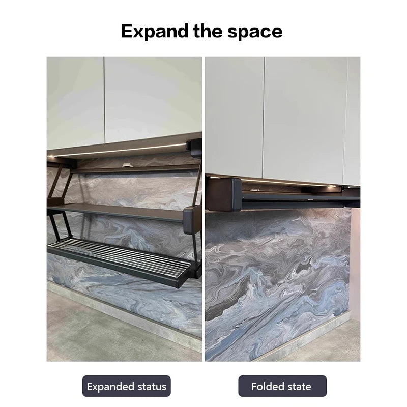 Pull Down Under Cabinet Spice Rack Double Layer Foldable Expandable Aluminum Kitchen Storage Shelf For Dishes Preparation