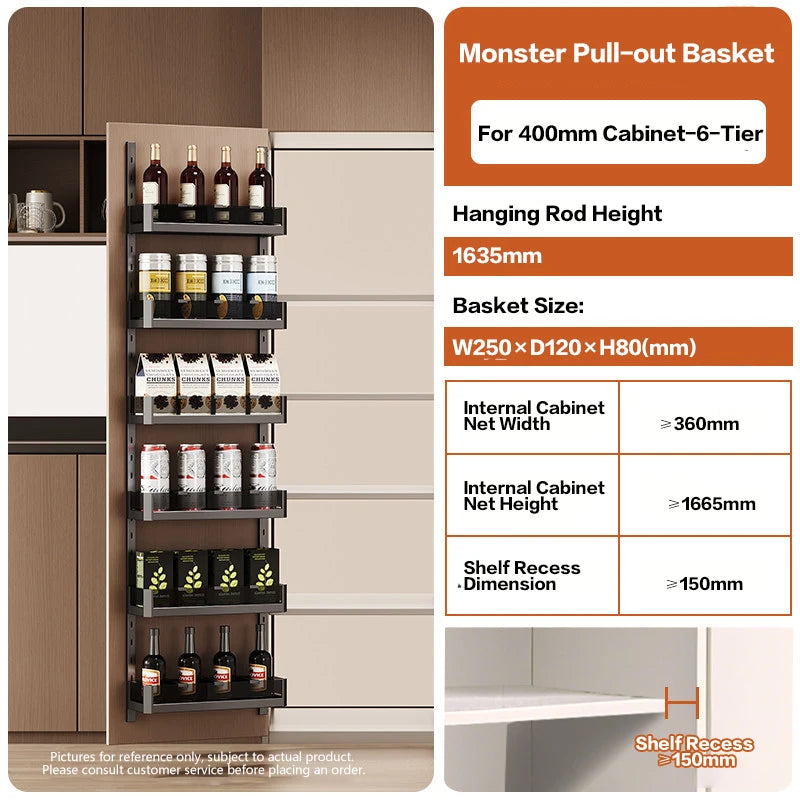 Under Sink Door Hanging Storage Basket Rack Multilayer Kitchen Cabinet Door Mounted Organizer Space Saving Pull Out Tray 287