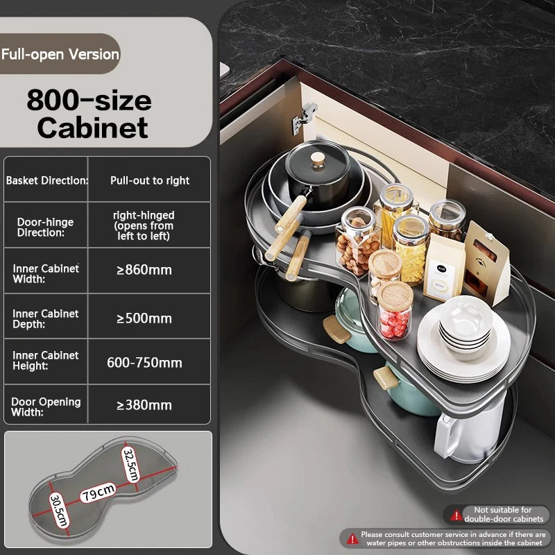 Pull Out Corner Kitchen Cabinet Rotating Magic Corner Fly Disc Double Tier Basket Rack With Smooth Gliding Rails Space Saving