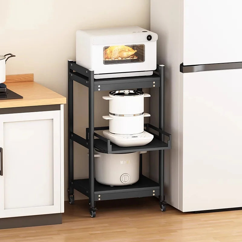Freestanding Aluminium Kitchen Storage Rack Pull-Out Shelves Adjustable Multi-Tier Widths Caster Wheels Cookware Rice Cooker