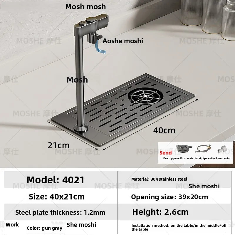 High Pressure Automatic Cup Washing Device Stainless Steel Embedded Glass Rinser For Coffee Shop Bar Counter