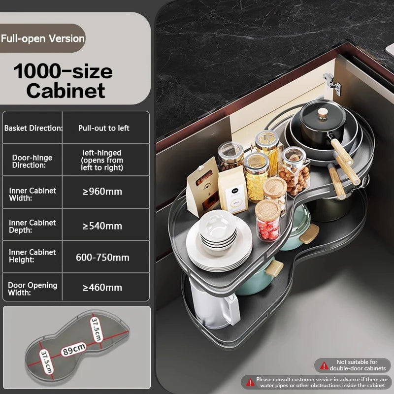 Pull Out Corner Kitchen Cabinet Rotating Magic Corner Fly Disc Double Tier Basket Rack With Smooth Gliding Rails Space Saving