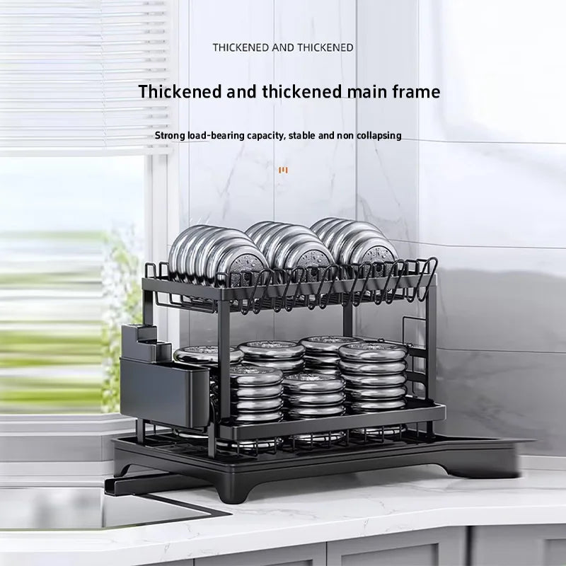 2 Tier Dish Drying Rack for Kitchen Countertop Multi-functional Dish Drainer With Utensil Holder Cup Holder Cutting Board Holder