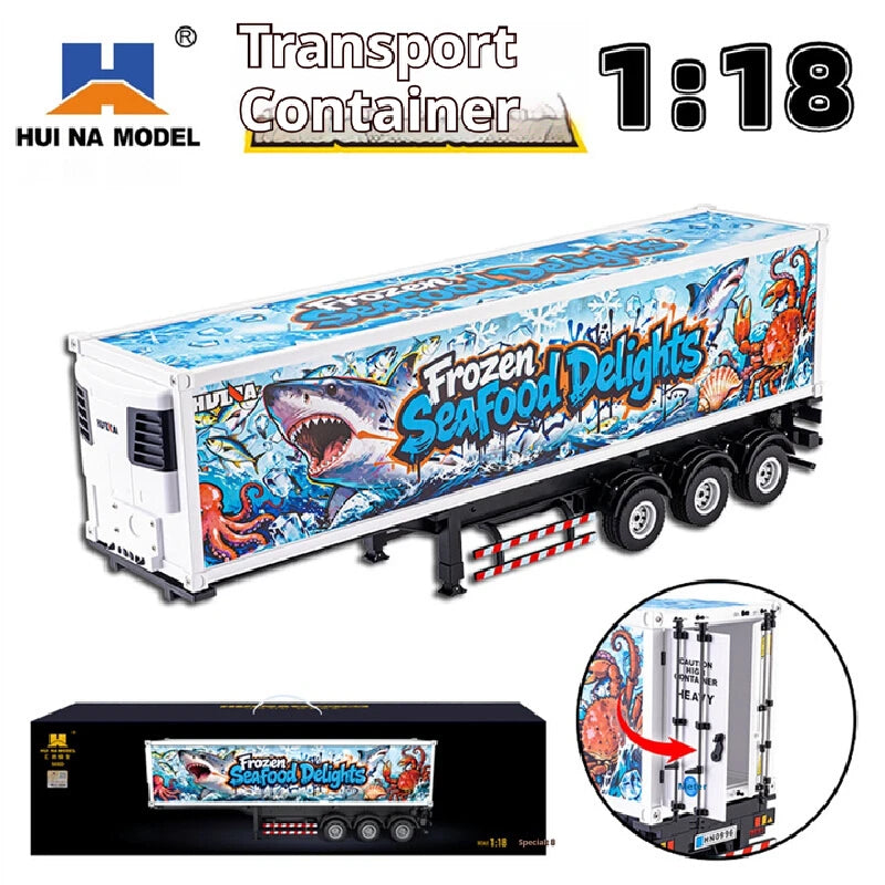 HUI NA MODEL 505D RC Transport Container 1/18 Scale Blue‑White Container Truck Trailer Tractor Head Not Included extra-long body