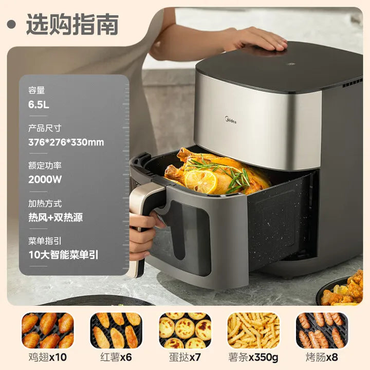 Midea Air Fryer Dual Heat Sources Steam Grill All-in-One Large Capacity 6.5L Large Viewing Window Smart Touch Control
