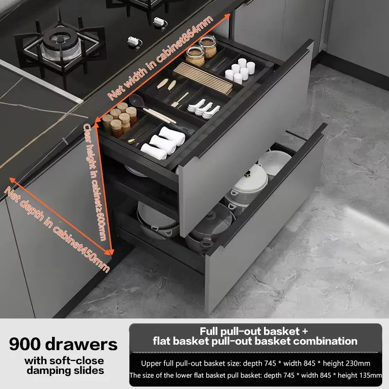 Pull-Out Basket Kitchen Cabinet Double-Layer Pull-Out Space Aluminum Alloy Drawer To Store Seasoning Kitchen Cabinet Bowl Basket