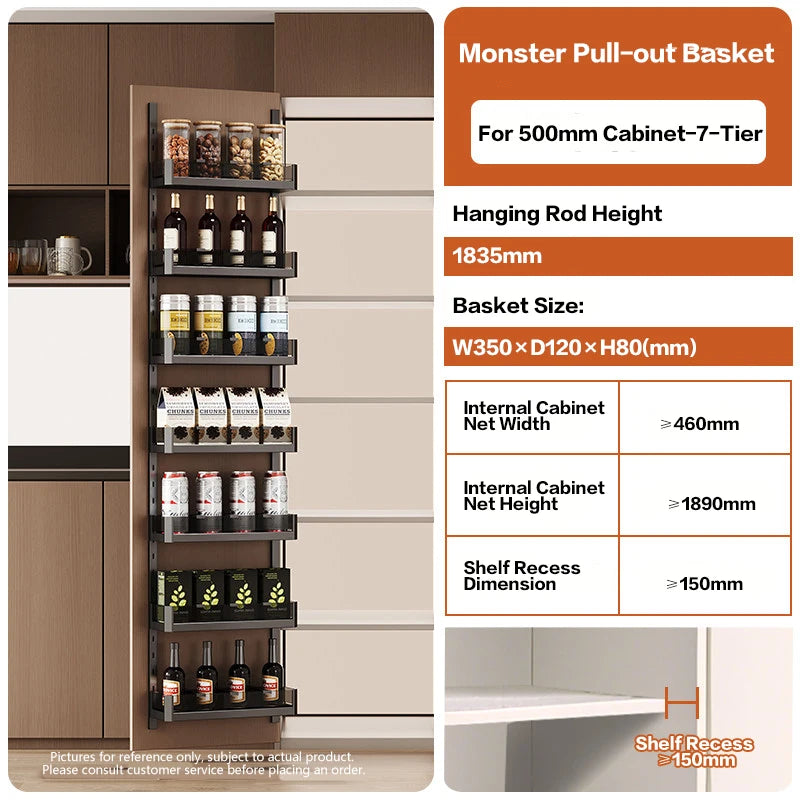 Under Sink Door Hanging Storage Basket Rack Multilayer Kitchen Cabinet Door Mounted Organizer Space Saving Pull Out Tray 287