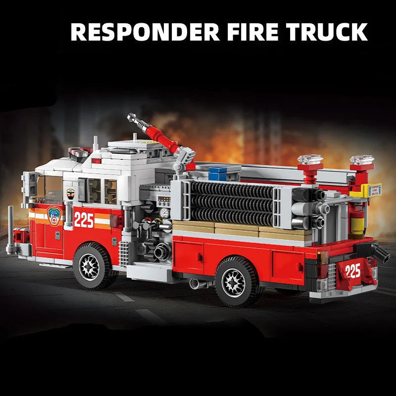 Technical American-style Urban Fire Truck Model Building Blocks MOC City Classic Fire Engine Bricks Toys Gifts For Adult