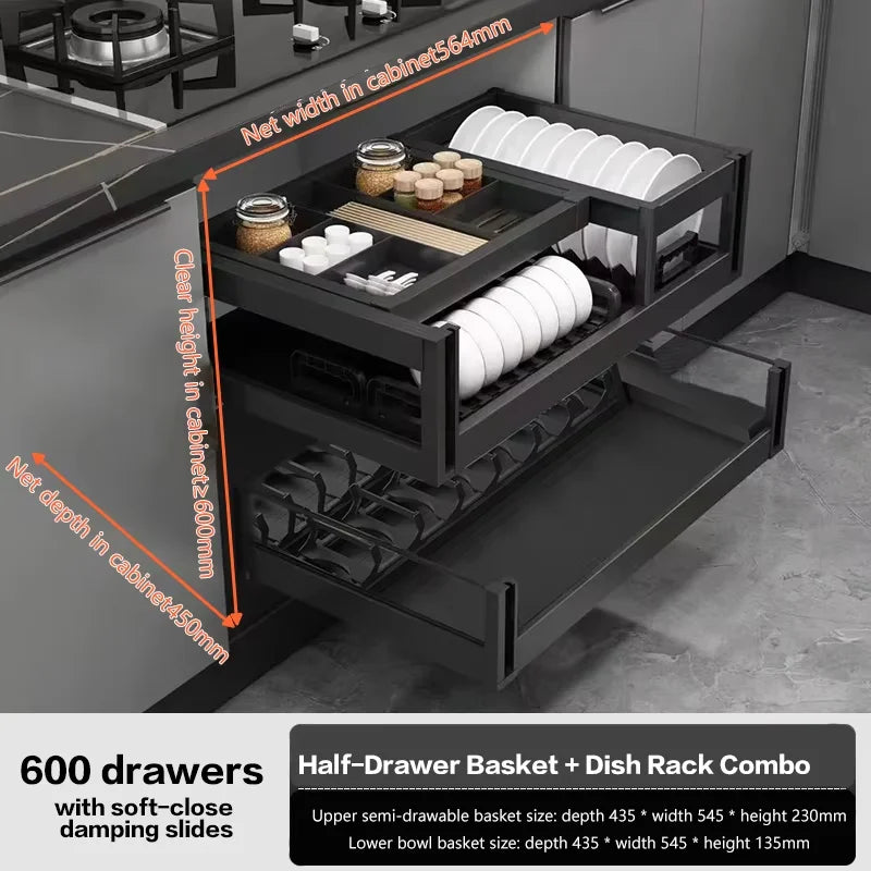 Pull-Out Basket Kitchen Cabinet Multi-Layer Drawer-Type Bowl Rack Drawer-Type Middle Drawer Cabinet Storage Bowls And Dishes