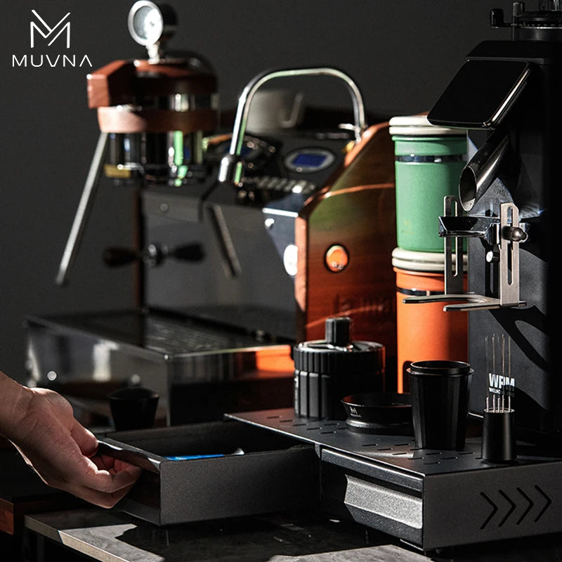 MUVNA Espresso Bar Knock Box, Coffee Organizer Box, Double drawer Metal Espresso Containers & Coffee Knock Box(Black)