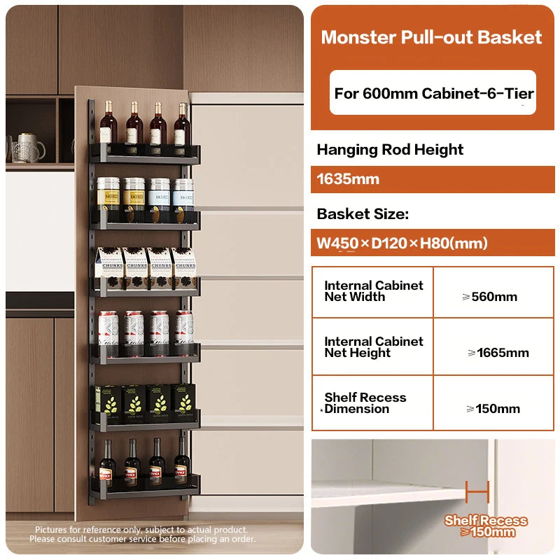 Under Sink Door Hanging Storage Basket Rack Multilayer Kitchen Cabinet Door Mounted Organizer Space Saving Pull Out Tray 287
