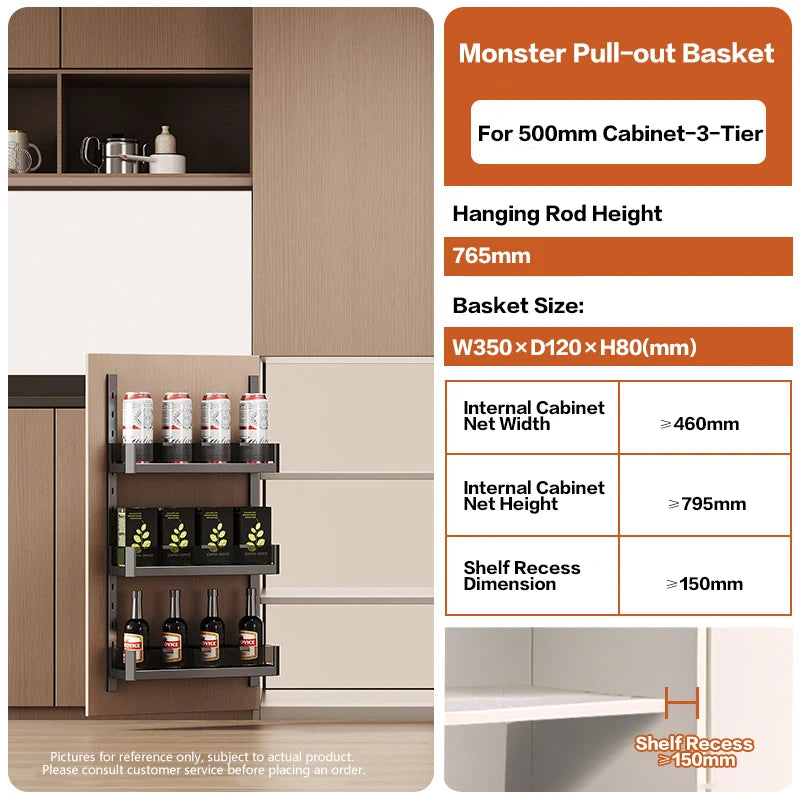 Under Sink Door Hanging Storage Basket Rack Multilayer Kitchen Cabinet Door Mounted Organizer Space Saving Pull Out Tray 287