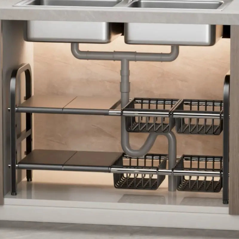 Multilayer Telescopic Kitchen Shelf No Drill Under Sink Storage Rack Expandable Cabinet Organizer for Kitchen Supplies Storage