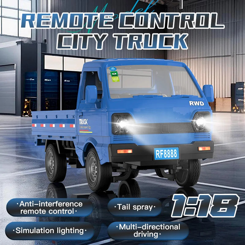 KF31 1:18 Scale RC Mini Cargo Truck, Remote Control Drift Car With Spray Light Effect, Vehicle Model Toy Gift for Kids & Childre