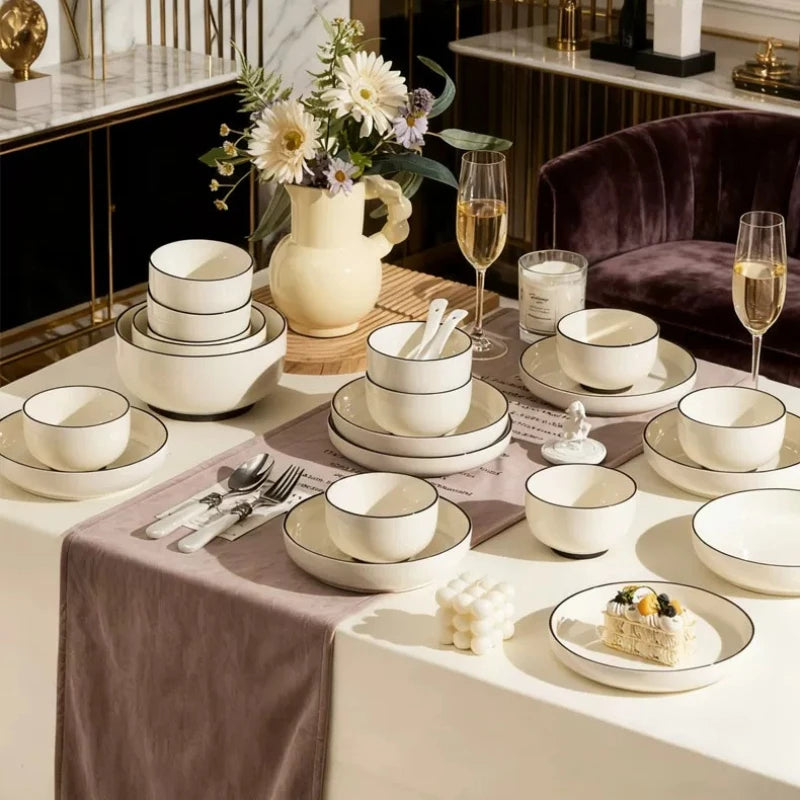 Aesthetic Full Set Dinner Set Plate Design Unique Elegant Ceramic Dinner Set Luxury Kitchen Designer Bajilla Ceramica Dinnerware