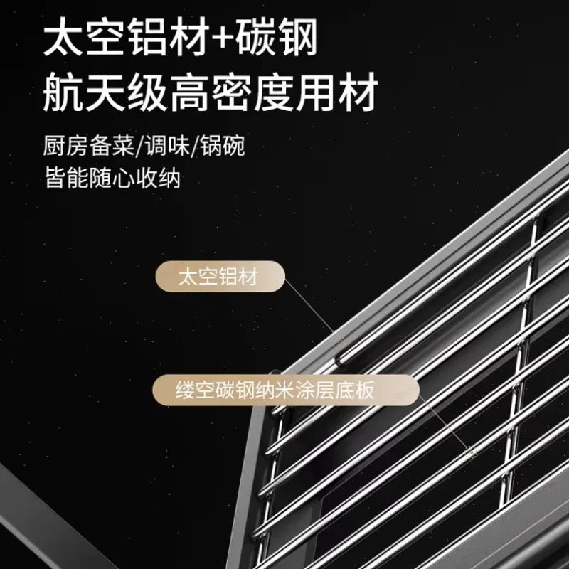 Kitchen food preparation telescopic rack pull-down double-layer lift basket cupboard dishes seasoning storage folding rack