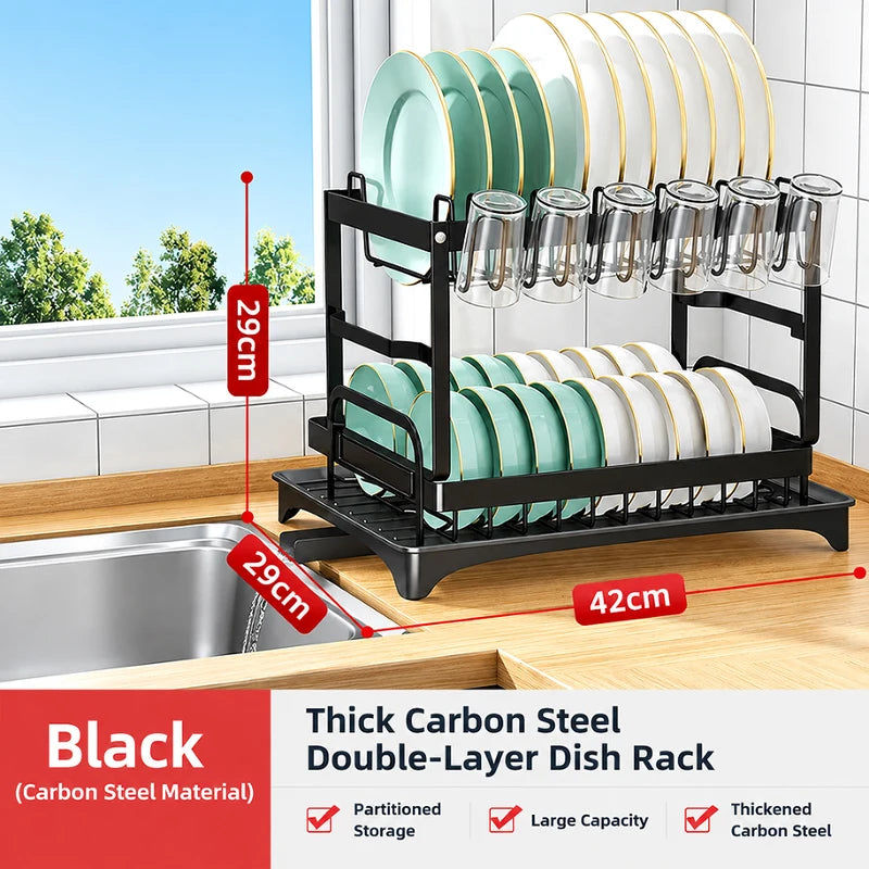 2 Tier Dish Drying Rack for Kitchen Countertop Multi-functional Dish Drainer With Utensil Holder Cup Holder Cutting Board Holder