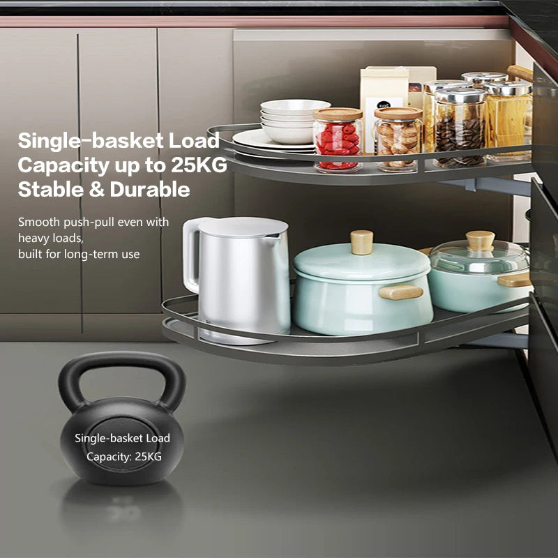 Corner Cabinet Kitchen Double Layer Rotating Fly Disc Magic Corner Basket Rack With Removable Trays And Built In Organizer