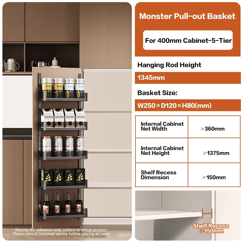 Under Sink Door Hanging Storage Basket Rack Multilayer Kitchen Cabinet Door Mounted Organizer Space Saving Pull Out Tray 287