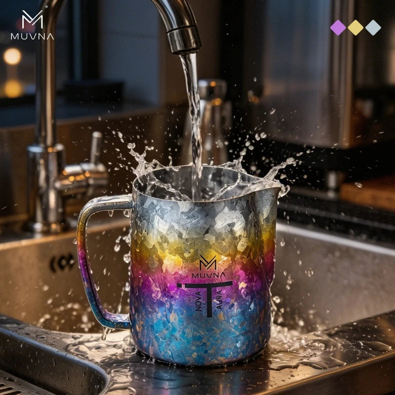 MUVNA Ti-Art Pure Titanium Milk Frothing Pitcher,Latte Art Milk Jug,Espresso Coffee Accessories,Milk Steaming&Frother Cup