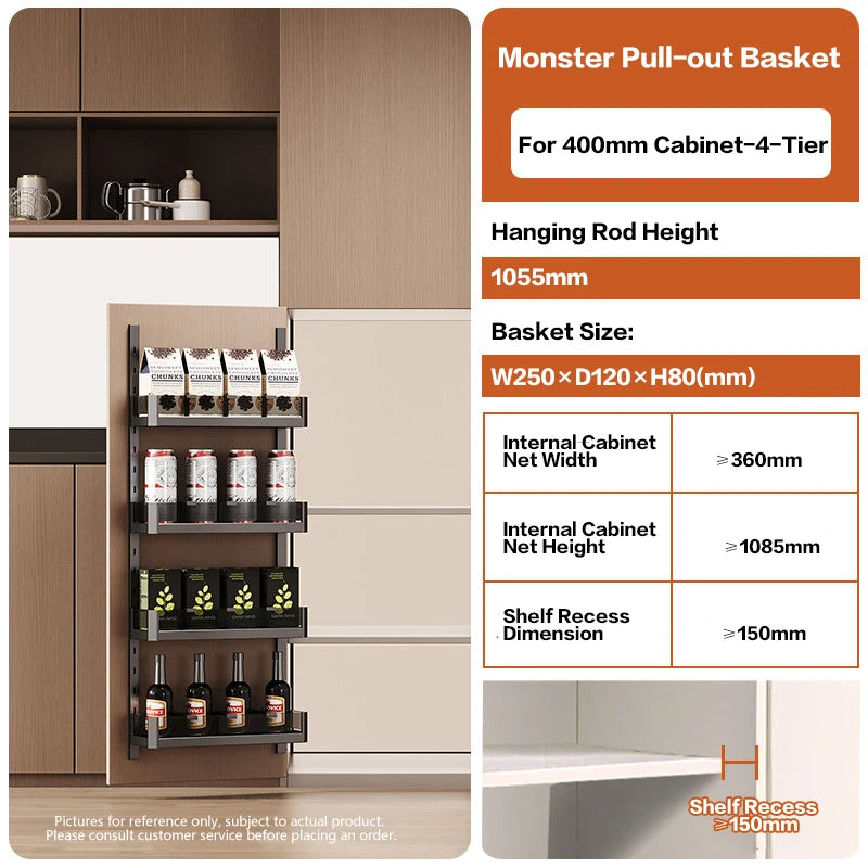 Under Sink Door Hanging Storage Basket Rack Multilayer Kitchen Cabinet Door Mounted Organizer Space Saving Pull Out Tray 287