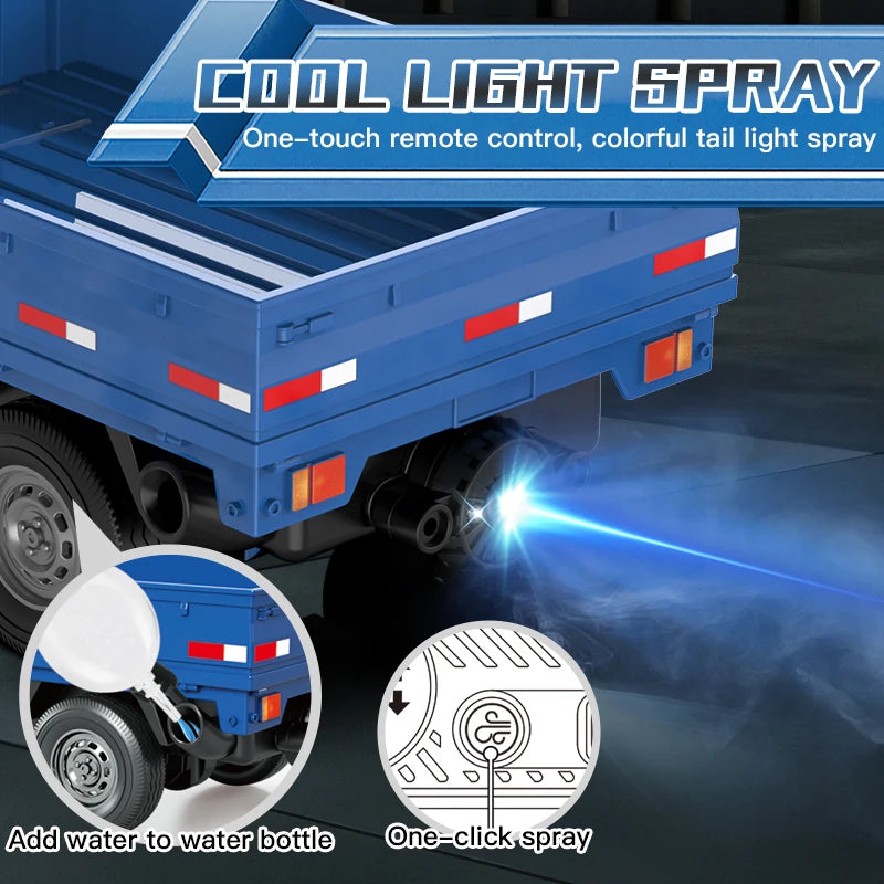 KF31 1:18 Scale RC Mini Cargo Truck, Remote Control Drift Car With Spray Light Effect, Vehicle Model Toy Gift for Kids & Childre