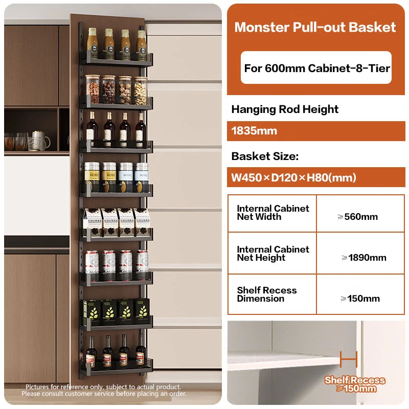 Under Sink Door Hanging Storage Basket Rack Multilayer Kitchen Cabinet Door Mounted Organizer Space Saving Pull Out Tray 287