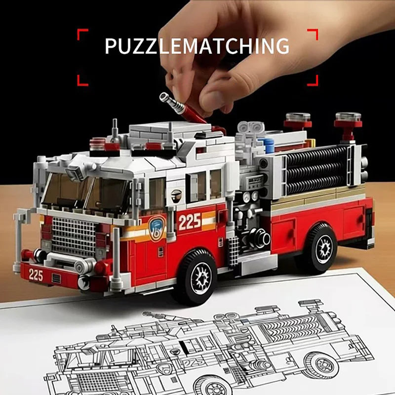 Technical American-style Urban Fire Truck Model Building Blocks MOC City Classic Fire Engine Bricks Toys Gifts For Adult