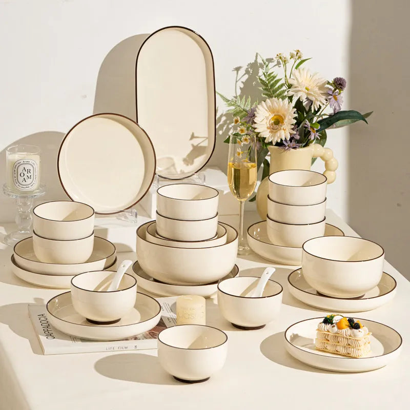 Aesthetic Full Set Dinner Set Plate Design Unique Elegant Ceramic Dinner Set Luxury Kitchen Designer Bajilla Ceramica Dinnerware