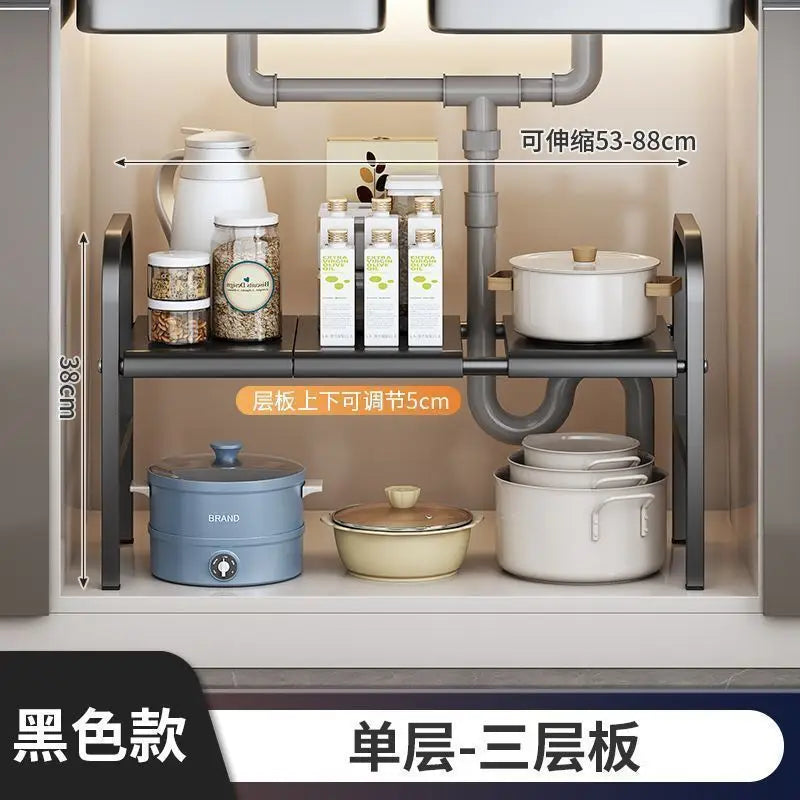 Multilayer Telescopic Kitchen Shelf No Drill Under Sink Storage Rack Expandable Cabinet Organizer for Kitchen Supplies Storage